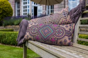 Silk Cushion with Pink and Purple Detail